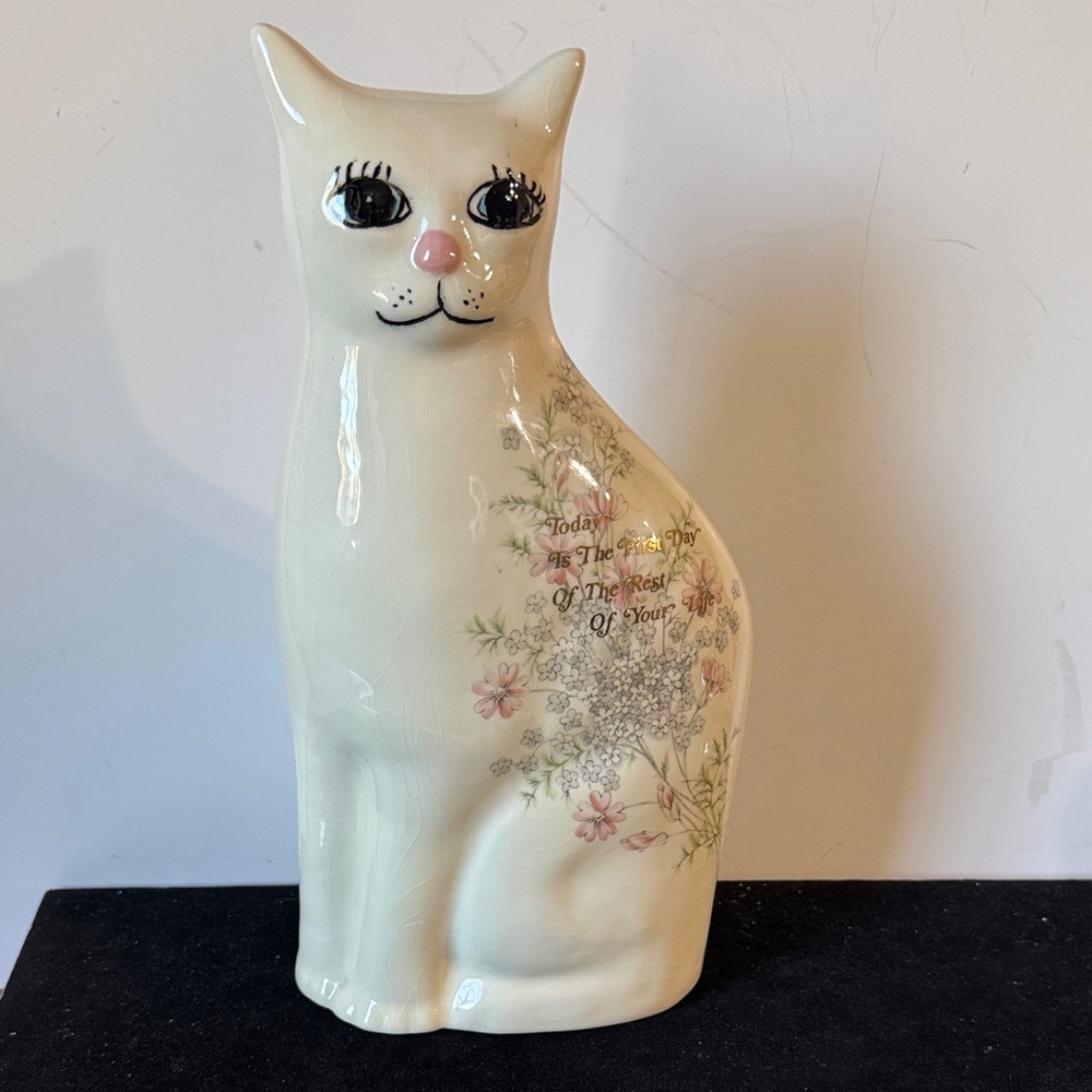 Rare vintage 1986 floral ceramic friendship cat figurine - Picture 2 of 12